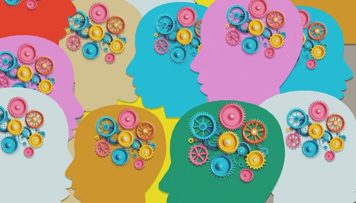 1 de 1 Ilustração colorida de várias pessoas com engrenagens no cérebro - Neuropsicóloga exp...